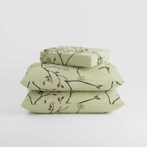 Image of BLISSHOME SoftTouch 140TC Cotton King Size Fitted Bedsheet with 2 Pillow Covers, Silky Smooth Bedding Set, Breathable, Easy Maintain, Floral Print - Yellow (182cm x 198cm x 25cm Drop)