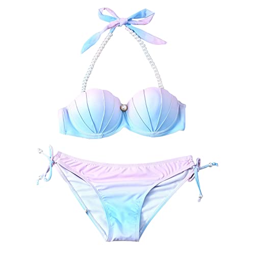 Mädchen Bikini Set 3-teilig - Verstellbarer Triangel Bikini Mit Bedruckter Hose