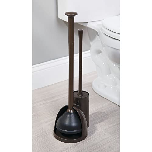 Image of mDesign Hidden Plunger and Brush Set for Toilet Bowl - Brush Cleaner and Plunger Combo with Holder Caddy for Bathroom - Modern Toilet Brush and Plunger Set - Aura Collection - 2 Pack - Dark Brown