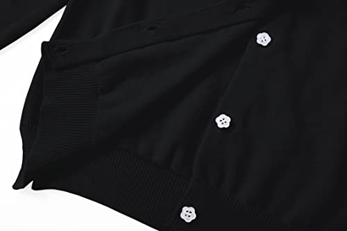 Ueloop Girls' Long Sleeve School Uniform Shirts Sweater Open Front Thin Modest Knit Cardigan Sweet Campure Sweater With Fancy Buttons Size 13-14 13 14 Years Teen Girls Black #TOP4