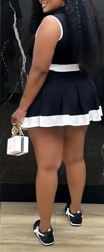 Tennis Outfit Skirt Sets Women 2 Piece Outfits Zipper V Neck Crop Tops and Pleated Skirt Set Summer Tracksuits3