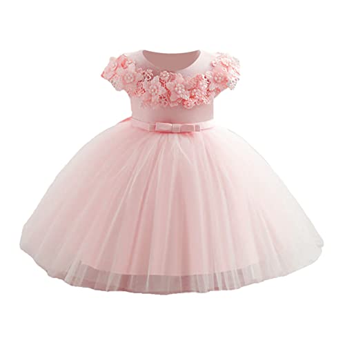 Freebily Infantile Bébé Fille Robe De Baptême Princesse Dentelle Noeud Tutu Robe Fête De Noël Anniversaire Robe Habillée Mariage sans Manches 6 Mois-3 Ans C Rose 12-18 Mois Cover
