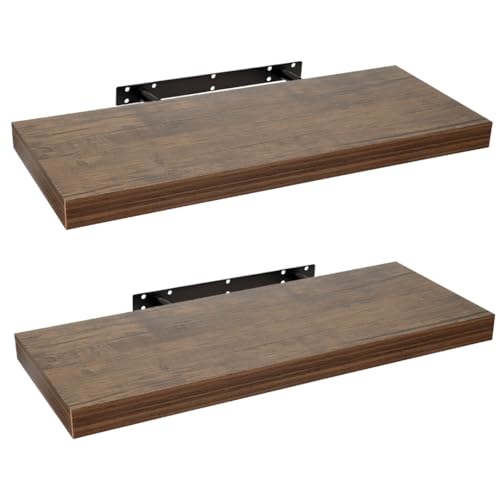 HERSIG - Estantes de Pared - Pack 2 Baldas Flotantes Pared - Estantería Flotante Madera - Estantes Flotantes Decorativos - Fijación Oculta - MAX 10 kg - Marron - 60x23,5 cm