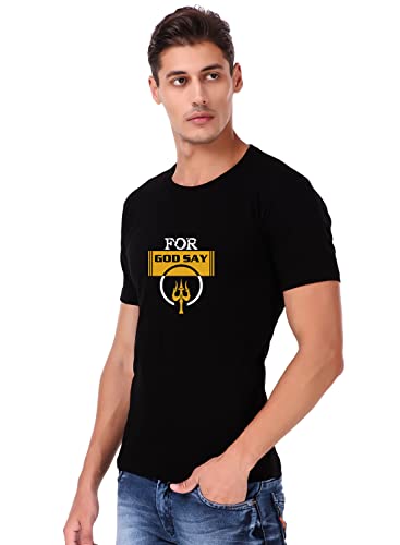 Image of Shiva Trishul T-shirt| Mahakal Shiva Printed T shirt Collection | Bholenath Tshirts | Regular Fit Black & White Tshirt For Men | Soft Cotton Black Printed T-shirt | Half Sleeve Bio-Washed