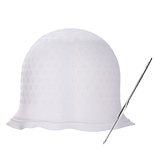 Silicone Hair Coloring Highlighting Dye Cap with Metal Hair Hook for Dyeing Highlighting Hair (White)