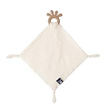 Baby Muslin Security Blanket with Food Grade Silionce Teether,Soothe Teething Toy for Boys and Girls Cream