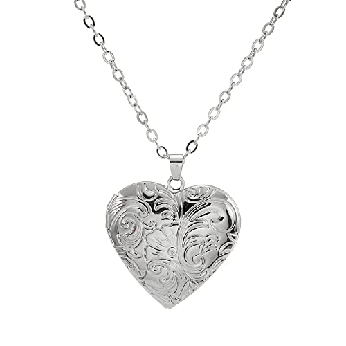 Aleasha Customized Personalisierte Halskette Mit Foto Herz Halskette Frauen Paar Silber Gold Souvenir Schmuck Geschenk (Silber)