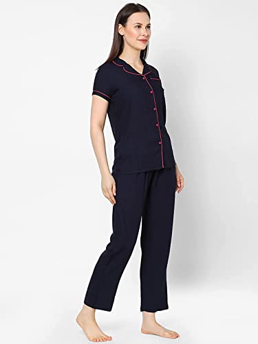 Image of Evolove Women's Polyester Half Sleeves Collared Night Suit Set /Top Pyjama Set Super Soft Comfortable (Nightsuit-Collar-HS-2)