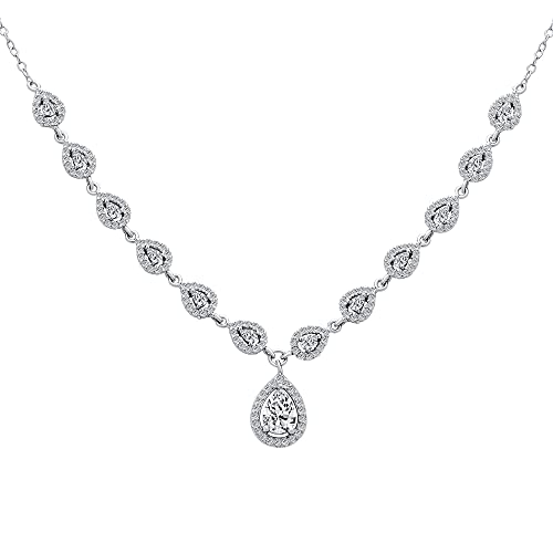 Bling Jewelry Classic Traditional Bridal Wedding Dainty Delicate Teardrop Halo Aaa Cubic Zirconia Cz V Collar Statement Necklace For Women .925 Sterling Silver #TOP1