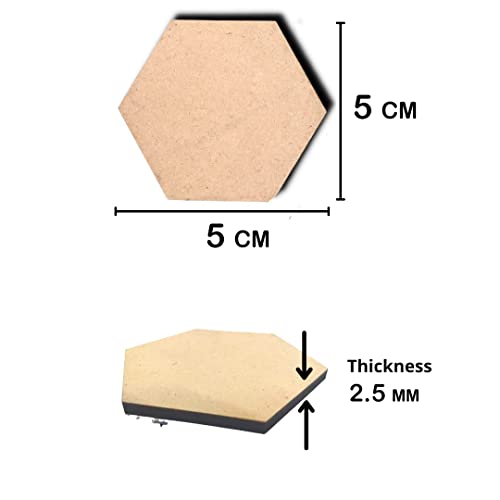 Image of MDF Cutouts | Wooden Cutout for Craft | Pine Wood | Unfinished Tags for Key Chain, Slices Crafts, Xmas, Decorations, Painting | Resin Art Work | MDF Board Cutouts, Hexagon- [50pcs- 5x5 cm]