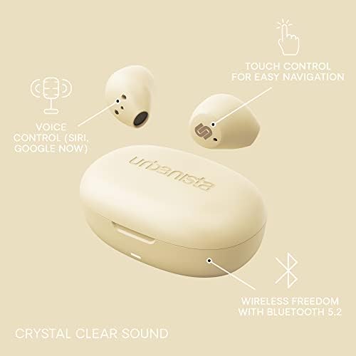 Urbanista Lisbon Wireless Earbuds, Bluetooth 5.2 Enhanced Small Headphones, Touch Controls, 27 Hr Playtime, USB C Fast Charging Case, IPX Sweatproof Headphones for Running, Sports, Vanilla Cream