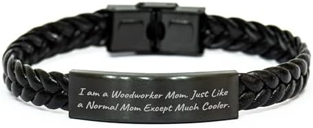 Woodworker Mom Funny Leather Interlaced Wristband Gift for Woodworkers, Unique Birthday Unique Gifts from Dad to Woodworking Mom, Inspirational Woodshop Accessories for Women image 2
