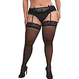 Kimfeng Thigh High Stockings for Women Plus Size Sheer Thigh High Stockings Lace Trim Garter Belt Suspender Sexy Pantyhose (US, Alpha, Large, 3X-Large, Regular, Regular, W284-Black)