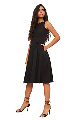 TRENDYOL Damen Plissiertes Kleid Kleid Business, Schwarz, 38