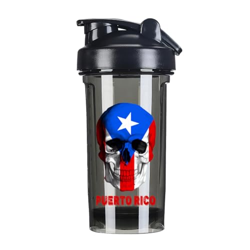 Skull Porto Rico Flag 18 Ounce Shaker Cup,Fashion Theme Pattern Shaker Bottle Leak-proof Workout Shake Bottles 500ML/18 oz Perfect for Pre Workout