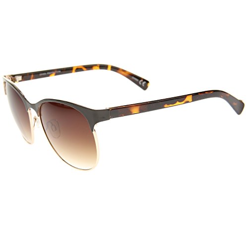 zeroUV Women's Fashion Two Toned Tinted Lens Half-Frame Round Sunglasses 55mm3