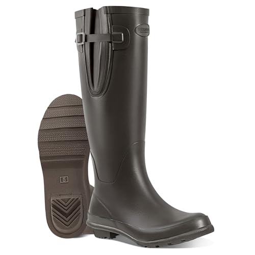 TerraTrax Rain Boots for Women Waterproof Rubber Boots Tall Knee High RainBoots Garden Boots Anti-Slip Wellington Rain Shoes