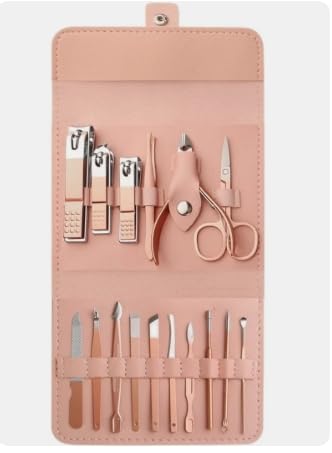 TREND CENTER Manicure Set, 16 in 1 Stainless Steel Nail Clipper Kit, Professional Grooming Kit for Face, Hand, Foot Skin Care and Nail Care, with Pink Leather Travel Case.-image-22