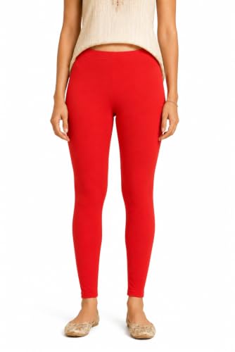 Image of Women's Cotton Lycra Ankle Length Leggings | Regular Rise, Soft 4 Way Stretch Fabric | Casual & Ethnic Wear