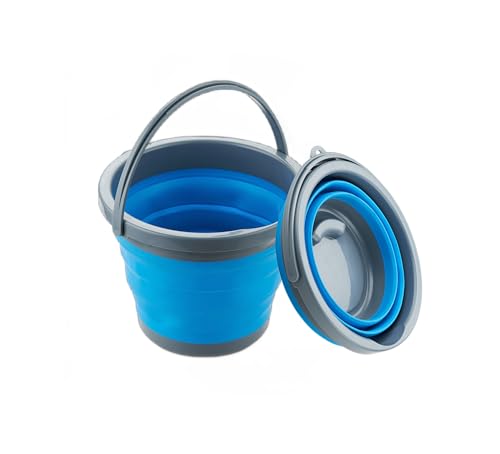 heekin 5L Collapsible Bucket for Car Wash, Outdoor Camping, Water Collection, Children's Play, Pet Feeding, Home Cleaning, Space Saving （blue）