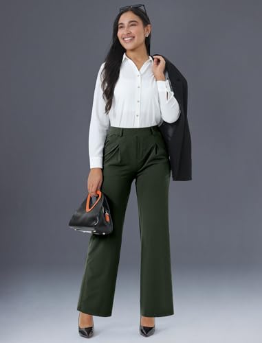 Image of Wide Leg Work Pants for Woman Stretchy Office Slack Dress Pants Business Trousers with Pockets