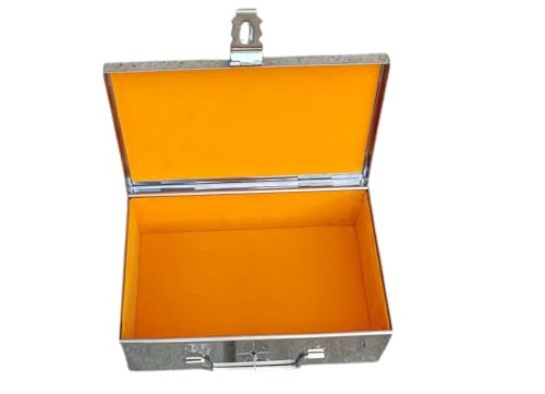 Image of Stainless Steel Storage Box, Cash Box, Pooja Peti, Organizer, Vanity Storage Box, Jewellery Safe Bank Locker, Cash Box With Handicrafts Digital Meena Kari Design (Yellow, 9 Inches)