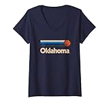 Damen Blau Oklahoma Basketball B-Ball Oklahoma Retro Oklahoma T-Shirt mit V-Ausschnitt