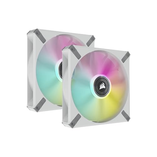 Corsair iCUE ML140 RGB ELITE, 140 mm PWM Ventilateur RGB (Technologie CORSAIR AirGuide, Roulement à Lévitation Magnétique, Jusqu’à 1 600 tr/min, Mode Zero RPM, Bruit Faible) Paquet Double, Blanc