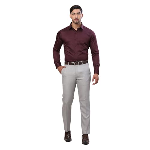 Image of Raymond Men Cotton Slim Fit Solid Pattern Semi Cut Away Collar Formal Shirt