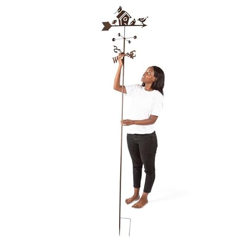 14 Gauge Steel Weathervane Wind Wheel Garden Stake With Birdhouse Silhouette Ornament For Manor Lawn Direction Sign Ground Insert Statue Peg Outdoor Décor, Copper #TOP1