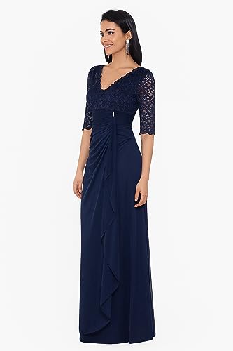 Image of Betsy & Adam Women's Long Sleeve Raised Floral Lace Midi Length Dress