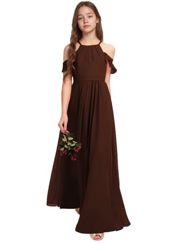 dideyttawl Chiffon A-Line Flower Girls Dress Floor Length Halter Junior Bridesmaid Dressess for 4-16 2501