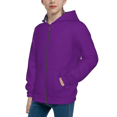 Purple Kid Hoodies Boys Zip Up Sweatshirts Girls Pullover with Pocket