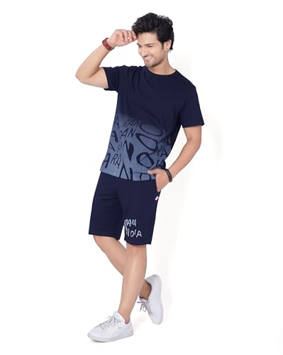 Image of WEET Cotton T-Shirt and Shorts Set for Men,Night Wear for Men,Men's Pyjama Set MCS112