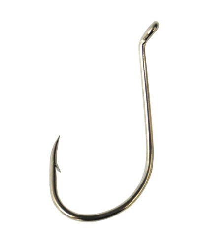 Lazer Sharp Eagle Claw Lazer Sharp Long Shank Octopus Hook, Offset Up Eye, Barbed, Size 1/0, Medium Wire, 46 Hooks, Nickel