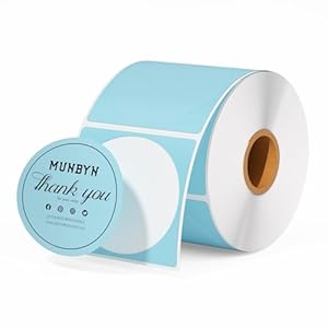 MUNBYN 2 Inch Blue Circle Thermal Sticker Labels, Self-Adhesive Round Direct Thermal Labels, Multi-Purpose Roll Sticker Labels for DIY Logo Design, QR Code, Name Tag, Inventory-750 Labels/1 Roll