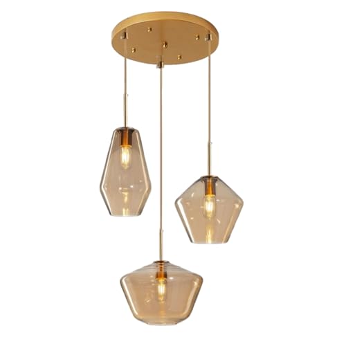 Lustre en verre cognac rétro américain, grand luminaire artistique de salon