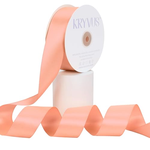 Kryvus Peach Satin Ribbon, Double Faced 1-1/2 Inch X 50 Yards Peach Ribbon, Premium Satin Ribbons for Gift Wrapping, Crafts, Hair Bow Making, Sewing, Flower Bouquet, Wedding Party Decor