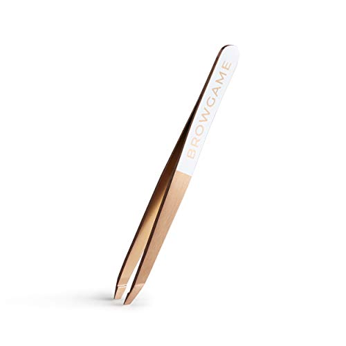 Pinzas de depilar cejas Browgame Cosmetics Prestige oro rosa con punta angular de acero