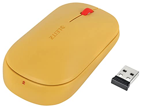 Leitz Sure Track Mouse Wireless, Design Ambidestro per Laptop/Computer, Connessione Bluetooth o Dongle USB-A da 2.4 GHz, Compatibile con Windows, Android e Apple, Gamma Cosy, Giallo Caldo (65310019)