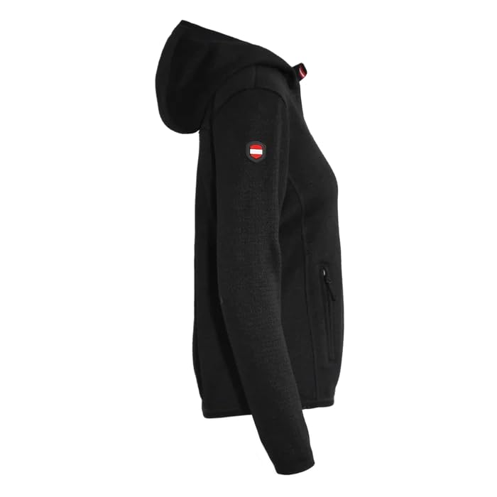 Hoamatkult Kultjacke Damen – Österreich Strickfleece mit Kapuze, taillierter Schnitt, mit Adler-Stickerei – perfekt zur Lederhose & Jeans