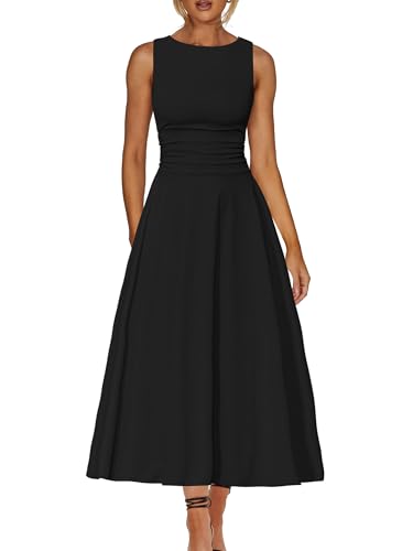 Kaximil Women's Flowy A Line Wedding Guest Maxi Dresses, M, Black