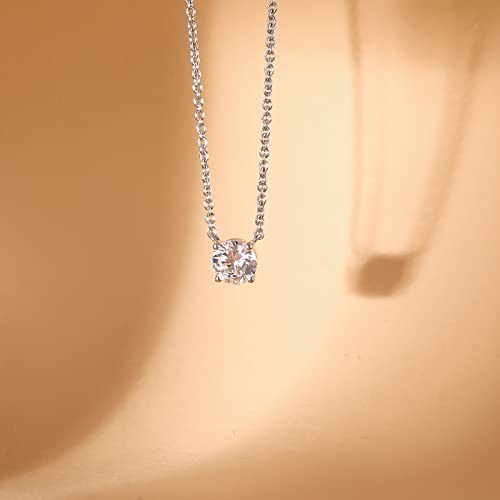 Eamti 925 Sterling Silver Necklaces For Women White Gold Plated Dainty Necklace Solitaire 1.5 Carat Cubic Zirconia Round Pendant Necklace #TOP2
