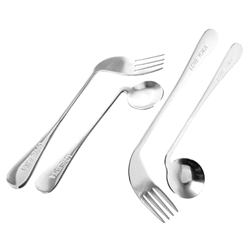 VALICLUD Ergonomic Angled Utensils Stainless Steel Spoon Fork Set Reusable for Handicapped Elderly and Disabled Eating