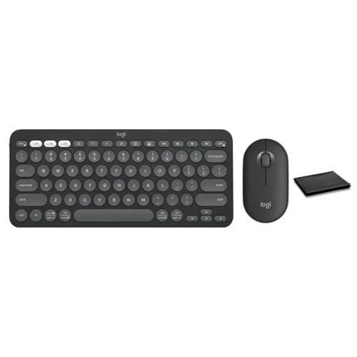 Logitech Pebble 2 Combo Wireless Keyboard and Mouse Bundle Compact Slim Design Bluetooth & Logi Bolt Silent Scissor Keys Multi-Device Pairing Windows Mac iPad Chrome - Graphite Includes Cloth