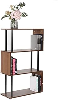 Homesbrand Wooden Bookcase, S-Shape Decorative Bookshelf Organizer, 4-tier Bookshelf Dividers Storage Display Unit for Living Room, Study and Office, Brown, 75x30x109cm