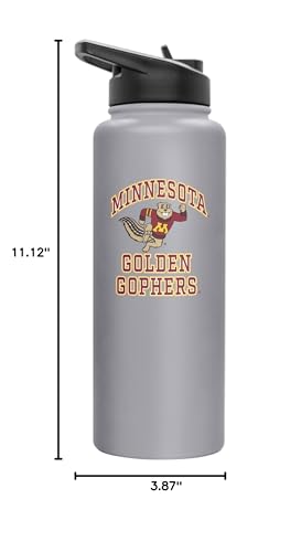 Image of Logo Brands NCAA Minnesota Golden Gophers Athletic 34 oz Stainless Steel Quencher Bottle - Double-Wall Insulated, No-Spill Lid, Easy Carry Handle - Keeps Drinks Cold For Hours
