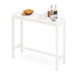 Cozyman Bar Table, 45 inch Counter Bar Height Pub Table, Rectangular Acacia Wood High Top Kitchen Dining Table, Indoor Use, White