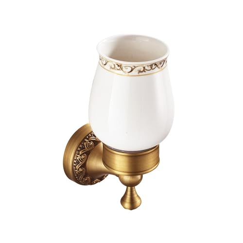 Image of Wall Mounted Bathroom Tooth Brushed Cup Holder, Antique Brass Pattern Carving,Brushed Bronze