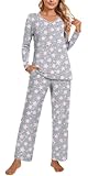 POPYOUNG Conjunto de pijama de 2 piezas para mujer de otoño e invierno, 3-fl rosa